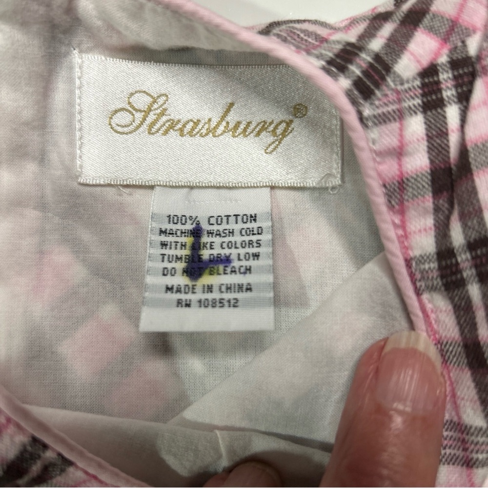 VINTAGE Strasburg Two Piece Dress Girls 18 Months Pink Blouse Pink Brown Plaid - Picture 6 of 13